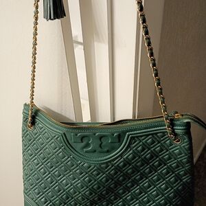 Tory Burch Green Quilted Shoulder Bag Leather Great Condition Offers Are Welcome